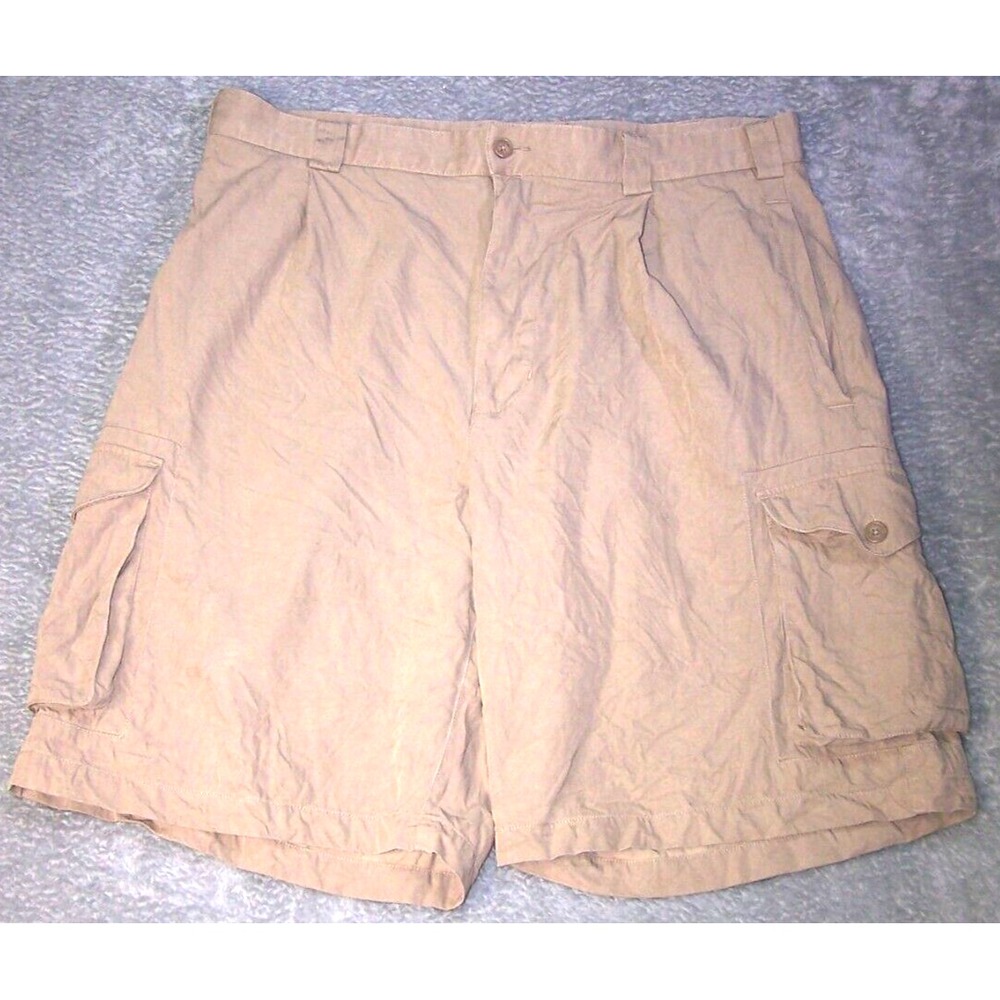 Island Republic Cargo Shorts Men's 35X9 (Tag 36) Pleated Front Silk Blend Brown